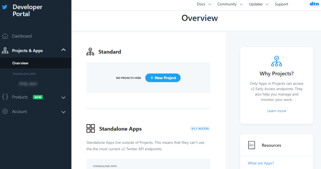 新しいTwitter API Developer Portal画面